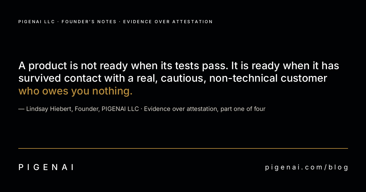 Dark card with the quote, attributed to Lindsay Hiebert, Founder, PIGENAI LLC.